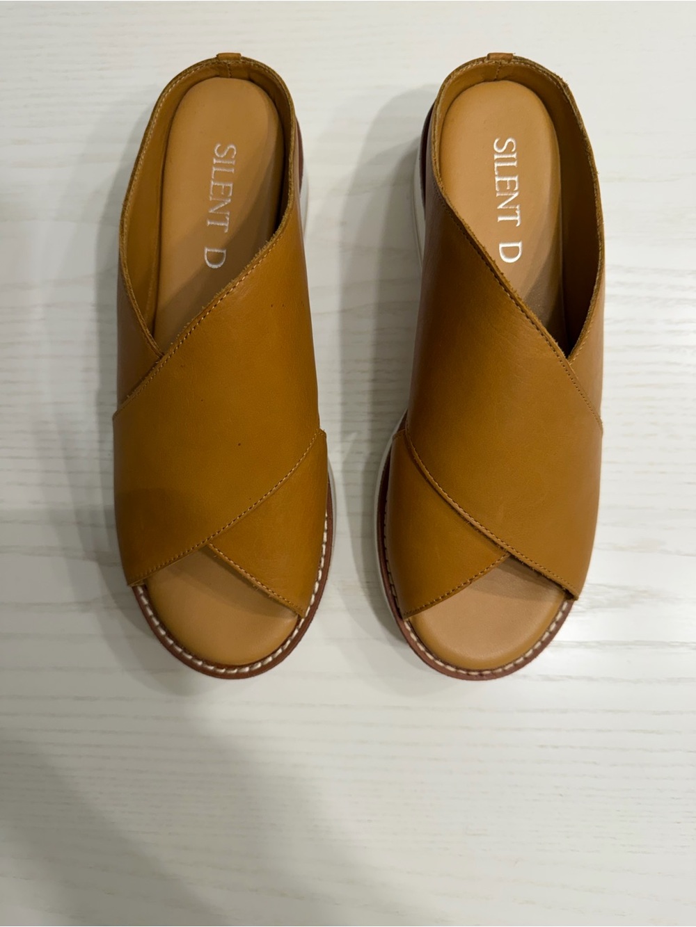 Silent D Cognac Leather Crisscross Platform Slide Sandals EU 39 / US8-8.5 - Picture 6 of 8